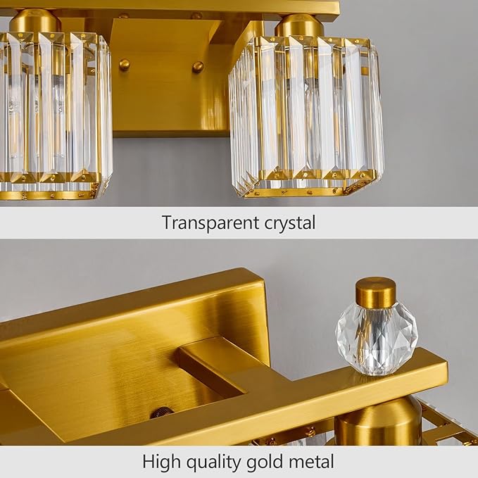 FDPBY Gold Bathroom Vanity Lights Crystal Vanity Light Bathroom Lighting Fixtures 2 Light Modern Vanity Lighting Fixtures