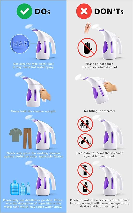 HiLIFE Steamer for Clothes, Portable Handheld Design, 240ml Big Capacity, 700W, Strong Penetrating Steam, Removes Wrinkle, for Home, Office(ONLY FOR 120V) Purple
