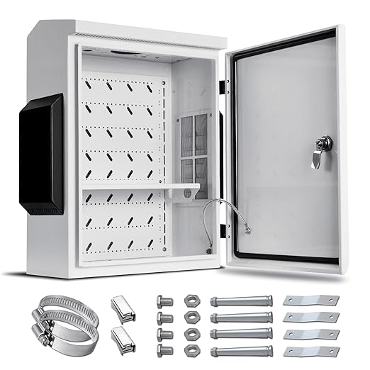Outdoor Electrical Box, Cold-Rolled Steel Plate, Aluminum Alloy Back Beam, One-Piece Ventilation Design, IP65 Waterproof, Wall/Pole Mounted (19.6" x 15.7" x 7.9)