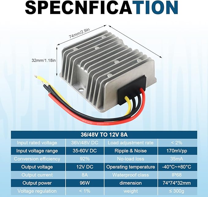 36V 48V to 12V Step Down Converter 35V~60V to 12V Module 8A Buck Converter Step Down Voltage Regulator Reducer