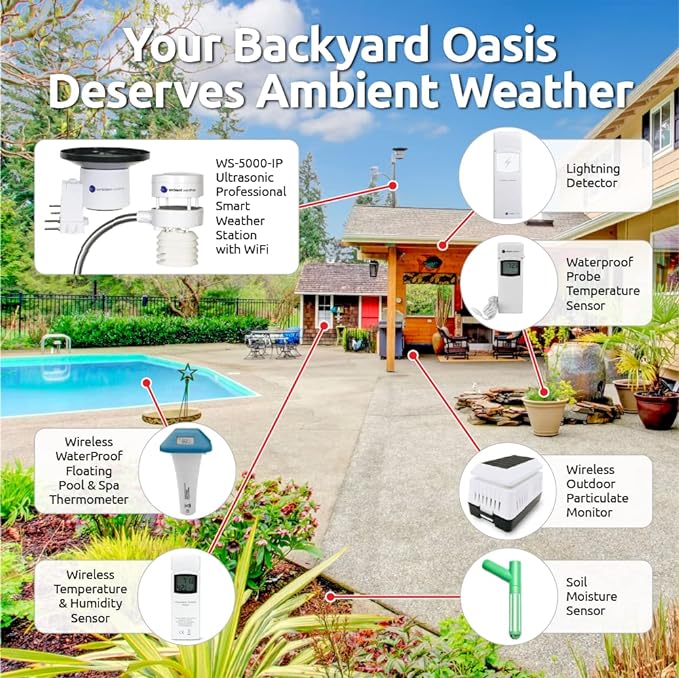 Ambient Weather WS-5000-IP3 Ultrasonic Professional Smart Weather Station with Remote Monitoring and Alerts