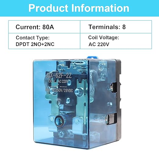 TWTADE/JQX-62F-2Z Coil Voltage AC 220V 80A DPDT Electronmagnetic Relay,High Power Relay (AC 220V)