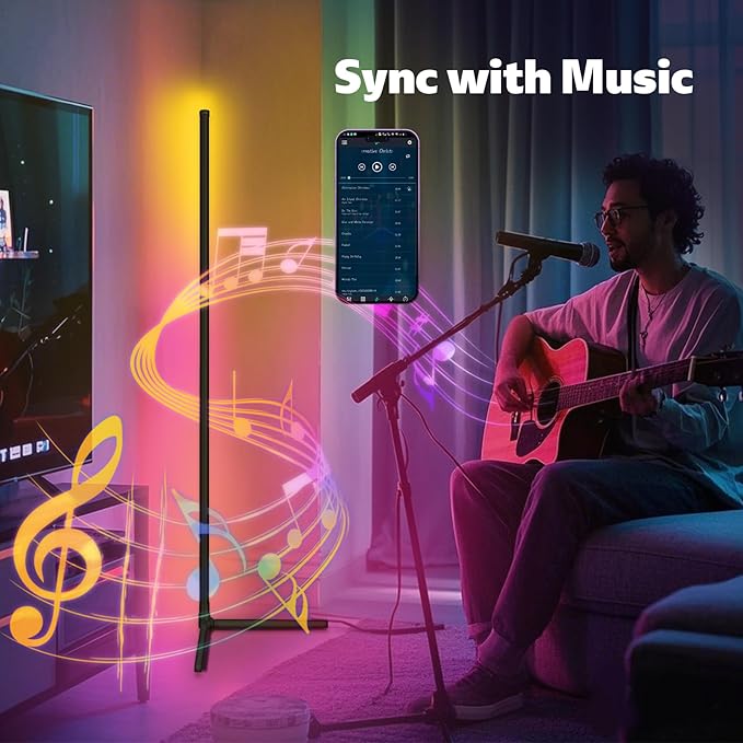 Tyute LED Corner Floor Lamp, 68+ Scenes, 16 Million Colors Corner Light with App & Remote Control, 65” Smart RGB Ambient Lighting with Music Sync, Mood Lighting for Bedroom, Living Room, Gaming Room
