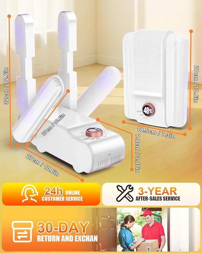 5.0 Upgraded Boot Shoe Dryer【500W German Super Motor】【Dual-Tech 118°F Constant Temp & 360° Circulating Hot Air】4 Adjustable Brackets, U-V Deep Cleaning