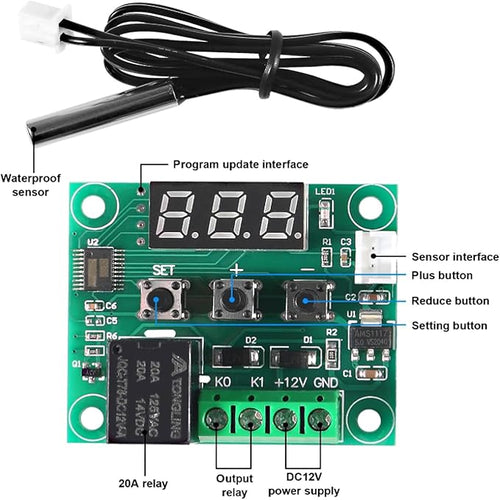 AEDIKO W1209 DC 12V Digital Temperature Controller Board Blue Digital Display Thermostat -50-110°C Electronic Temperature Temp Control Module Switch with Waterproof Case (1pc Red)
