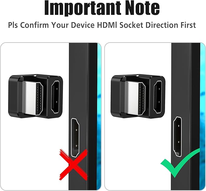 AGVEE 2 Pack (Short Side Inward) 180 Degree Angled HDMI Male to HDMI Female Adapter, U-Shaped 8K@60HZ Converter Coupler Connector Extender for Portable Display Monitor Accessories, Black