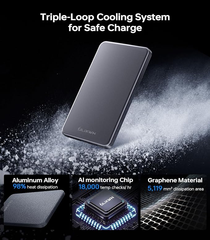 [0.3" Ultra Slim] [Alloy-Made] ULiXWH for Magsafe Portable Charger for iPhone, 2025 Upgrade 5000mAh Fast Charging Magnetic Power Bank, Wireless Battery Pack for iPhone 17 Air 16 15 Pro Max 14 13, Grey
