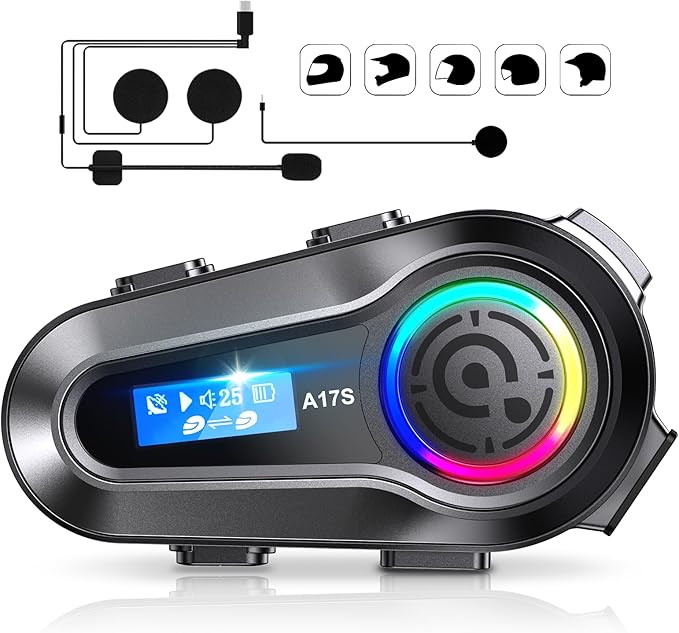 SUOOKC Motorcycle Bluetooth Headset 2 Riders Intercom Headphone Motorcycle Helmet Speakers with Noise Cancellation&Music Sharing for Motorcycling Riding Skiing Climbing