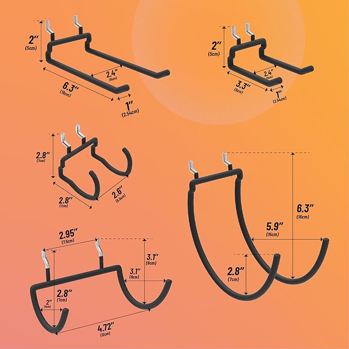 HUHOLE Pegboard Drill Holder, Peg Board Utility Hooks, 10 Pack Heavy Duty Peg Board Tool Holder for Power Tools, Drill, Hammer, Cord, Fit for 1/4" Pegboard | Heavy Duty, for Power Tools, Drill, Hammer, Cord