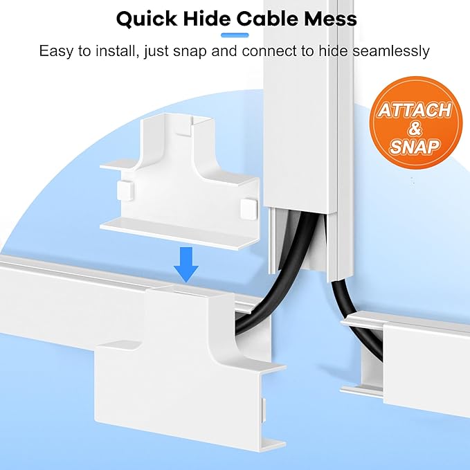 126in Cord Hider Kit, ZhiYo Cord Covers for Wall Mounted TV, Paintable Wire Cover for Cords, TV Cable Hider Wall Kit, Cable Cover Wire Management, White Cords Concealer, 8 x L15.7in W0.95in H0.55in