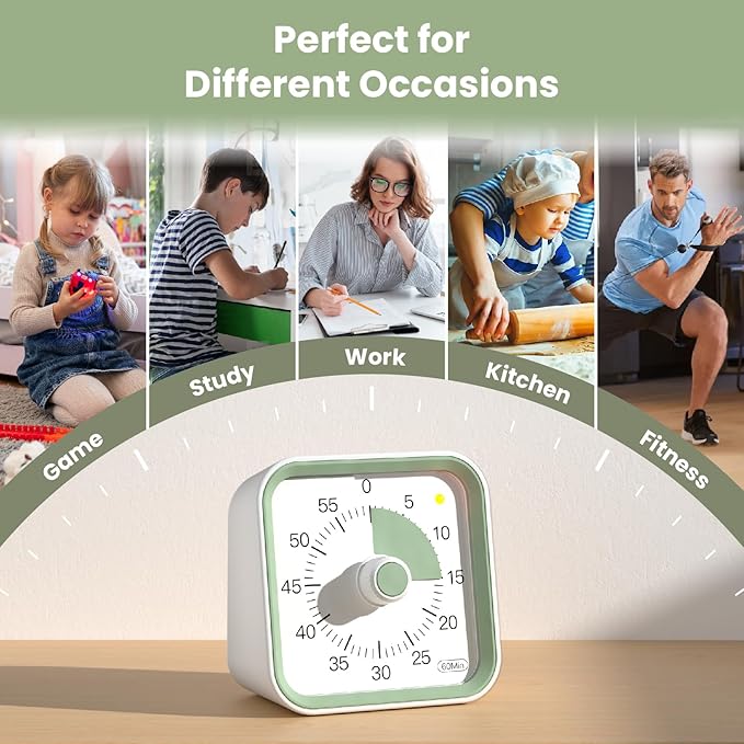InfPokid Visual Timer for Kids with Pause Function, 60 Minute Countdown Timer for Kids Desk Study, Teaching, Kitchen Cooking, Office Meetings, Time Management for ADHD (White)