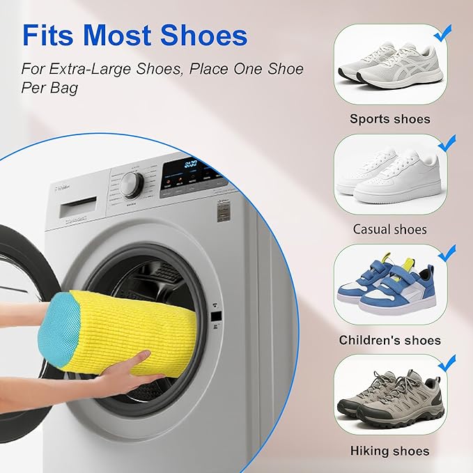 Cilkus Shoe Washing Machine Bag – 2 Pack Reusable Laundry Shoe Bag with Zipper for Sneakers and Tennis Shoes, 360° Deep Cleaning, Washer and Dryer Safe – Includes Bonus Shoe Bags