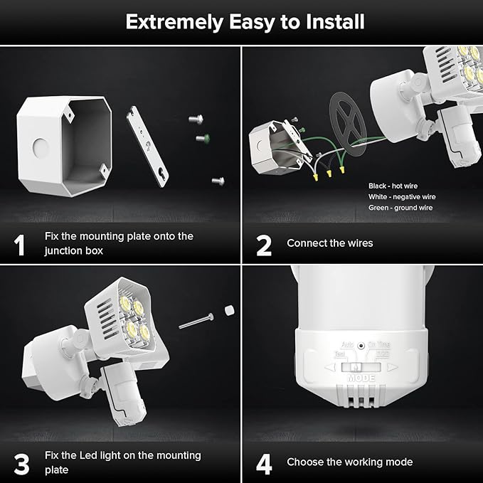 SANSI 36W 3600LM Motion Sensor Outdoor Lights, 50,000 Hrs Lifespan LED Flood Light Outdoor Motion Sensor, 350W Equiv 5000K Dusk to Dawn IP65, Super Bright for Yard Garage, White, Wired
