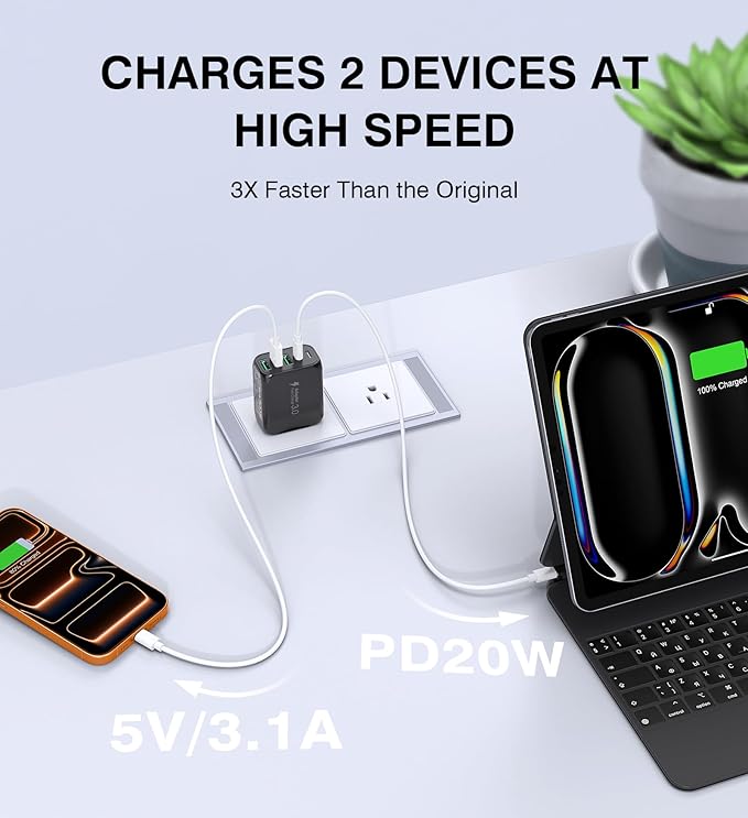 [2-Pack]60W USB C Wall Charger Block, 5-Port C Charger Fast Charging Block PD Power Adapter +QC 3.0 Multiport Type C Box Brick Cube USB A Wall Plug for iPhone 14/15/16/17 Pro Max,Samsung Galaxy(Black)