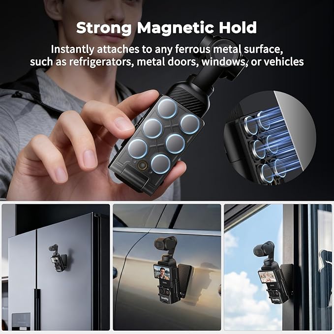 SMALLRIG Magnetic Mount Stand for DJI Osmo Pocket 3, 180° Adjustable Holder with Cold Shoe, 1/4"-20 Threaded Hole, Pocket 3 Multi-Function Magnet Suction Expansion Frame Accessories - 5631