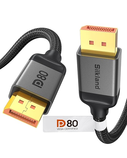 Silkland 80Gbps Short DisplayPort 2.1 Cable 1.6FT [VESA Certified], [8K@240Hz, 4K@540Hz 360Hz 240Hz] DP 2.1 Cable 16K, DP80 HDR Display Port Cord Compatible FreeSync G-Sync Gaming Monitor 5090 7900XTX