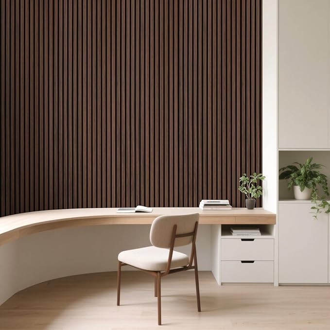 Art3d 1-Pack Acoustic Wood Slat Wall Panel with Roll-Flat Design - 95.3 x 23.8 Inch Sound Absorbing Panels for Living Room Columns Corridor Curved Wall Decor, Walnut