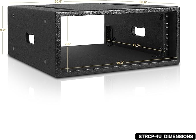 Sound Town 4U PA/DJ Rack/Road Case with 4-Space, Industry-Grade 0.7" (18mm) Plywood with Polyurea Coating, 19.7" Rackable Depth - Pro Tour Grade (STRCP-4U)