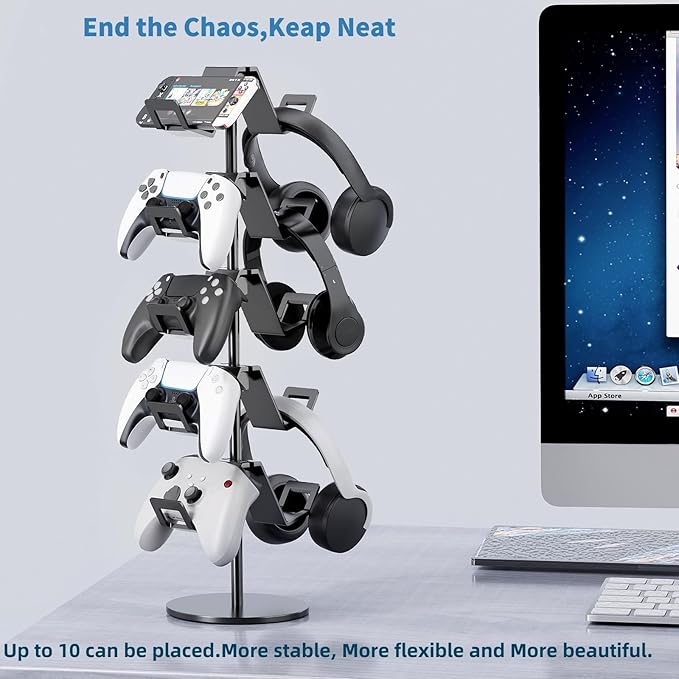 Qpfctwil Controller Stand,5 Tier Controller Headphone Holder for Universal Headsets and Controllers,Black