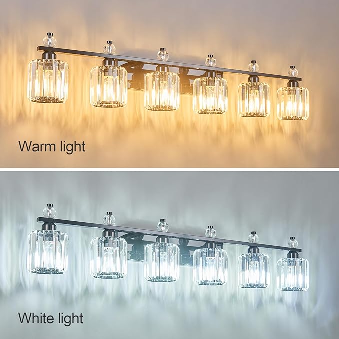 FDPBY Bathroom Vanity Lights 6-Light Plating Black Modern Crystal Vanity Light Fixtures Over Mirror Crystal Bathroom Vanity Lighting Fixtures