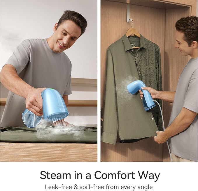 HiLIFE Upgraded Steamer for Clothes, Handheld Portable Design, 1100W Powerful Steam, 300ml Larger Tank & No Leak Tech, 30S Fast Heat-up, Quick Wrinkle Remover, Compact Size for Travel, ONLY 120V-Blue