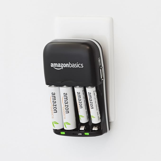 Amazon Basics Rechargeable Battery Charger for AA & AAA Nickel-Metal Hydride (NiMH) Batteries with USB Charging Port, Black