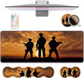 4 in 1 Ergonomic Keyboard Wrist Rest & Mouse Pad Wrist Rest Set, Large XXL Gaming Desk Mat 31.5"x 11.8" with Non-Slip Base, Memory Foam for Home Office Study Gaming, American Soldiers