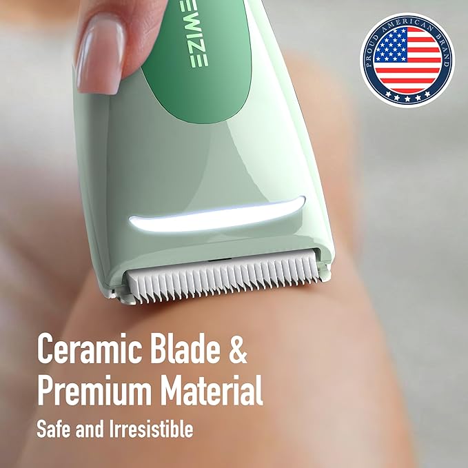 BAREWIZE Bikini Trimmer for Women, Electric Shaver for Women | LED Light, IPX7 Waterproof, USB-C Rechargeable, Ceramic Blade | Electric Razors for Women, Pubic Hair Trimmer Women (Jade Glow)