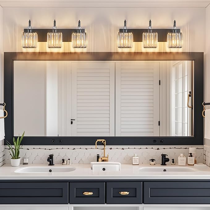 BBLLWJ Modern Bathroom Vanity Light 3-Light Black Crystal Light Fixtures Over Mirror for Bathroom Wall Sconce