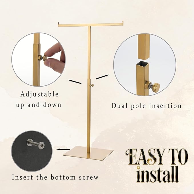 Purse Display Stand Jewelry Towers 2 Packs Stainless Steel Bag Stand Tabletop Adjustable Height Double Hook Hanging Jewelry Stands for Necklaces Organizer Home Store Boutique (Anti-fingerprint)