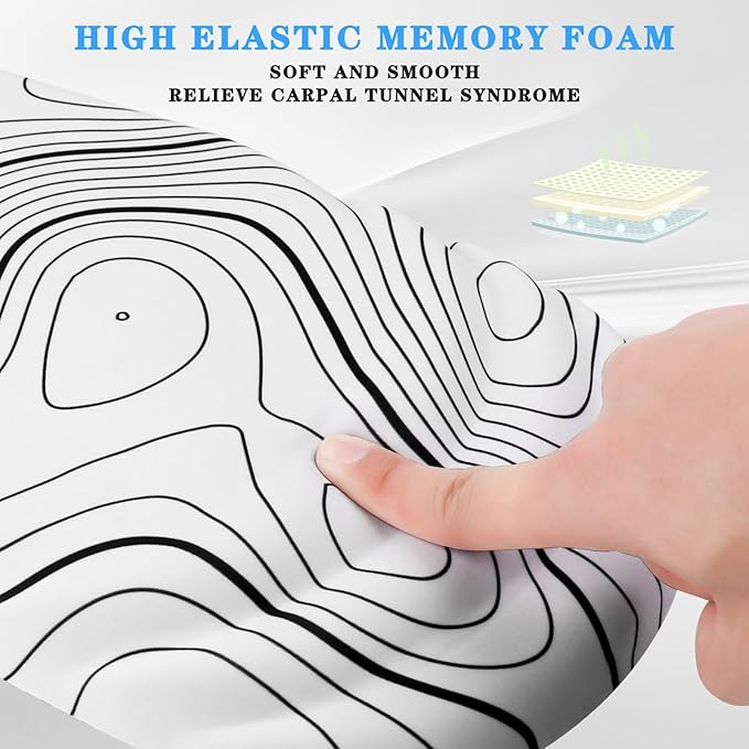 Mouse Pad Wrist Wrist Rest, Comfortable Memory Foam Wrist Rest, Non-Slip PU Base, Ergonomic Wrist Support and Arm Rests for Gaming, Office, Computer Use, Relieve Typing Pain (White Line)