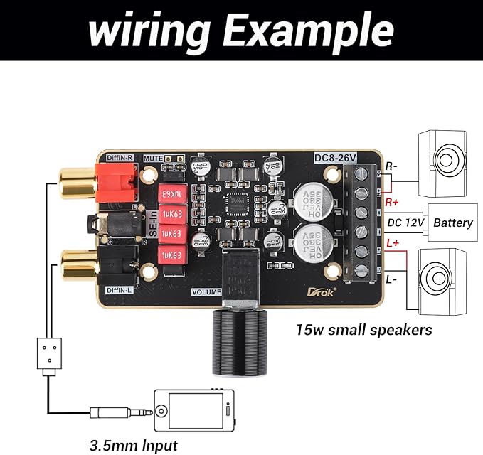 DROK 15W+15W 2.0 2pcs 12V Amplifier Board, Dual Channel Audio Amplifier Board PAM8620 DC 8-26V 24V Digital Stereo Amp Module Class D Mini Power DIY Amplify Circuit for Sound System Speaker