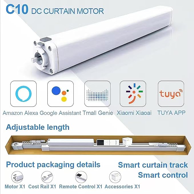 TIPIACE Hard-Wired Tuya Wifi Motorized Curtain Track to Remote Control Ceiling Mount Electric Retractable Curtain Rail Compatible with Alexa Google Home (L 94-177 inch OR 240cm - 450cm)