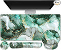 Gaming Mouse Pad, Large Desk Mat, Cute Desk Pad Protector, 4in1 XXL Mousepad + Keyboard Wrist Rest+Mouse Wrist Rest+Coaster Set with Ergonomic Desk Pad for Home Office PC Computer, Green Marble