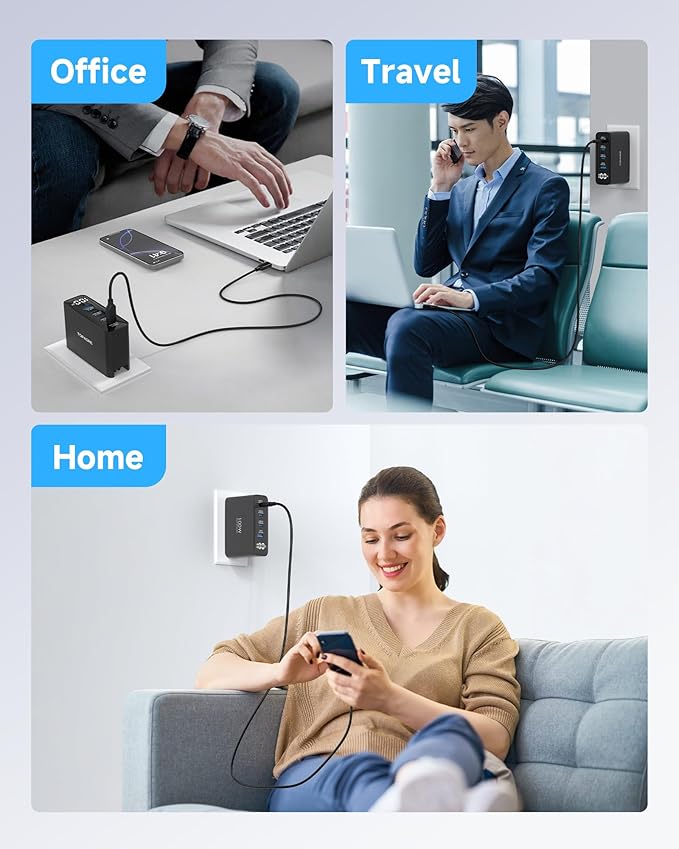 100W USB C Charger, 4-Port PD Fast Charging Block with LED Dispay, GaN Compact Foldable Laptop Charger for MacBook Pro/Air, iPad Pro, for iPhone 17/16/15 Pro Max, Galaxy S25/S24 Ultra, Steam Deck