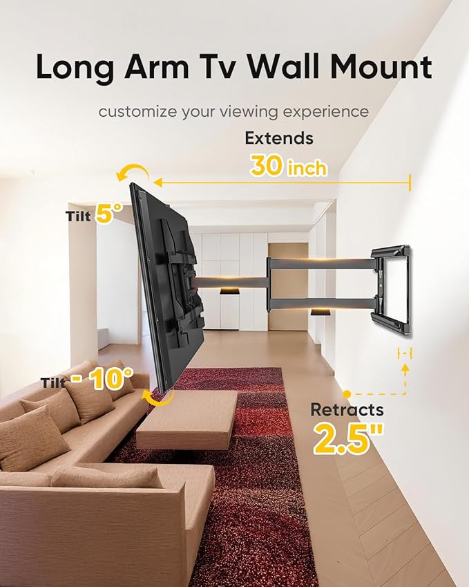 FORGING MOUNT Long Arm TV Mount for Most 37-75 Inch TVs, 30 Inch Long Extension Arm Corner TV Wall Mount, Full Motion Wall Mount Swivel, Tilt, Articulating VESA 600X400mm,Holds up to 100lbs