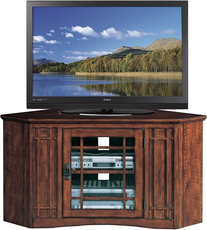 Leick Home 82285 Mission Corner TV Stand Made from Solid Wood, One Door and Adjustable Shelf, for 50" TVs, Mission Oak