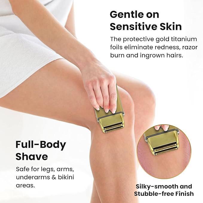 Electric Razor for Men Face with Double Titanium Foils, Professional Barber-Style shavers for Men, USB Rechargeable, Includes Cleaning Brush, Protective Cap & Pouch (Gold)