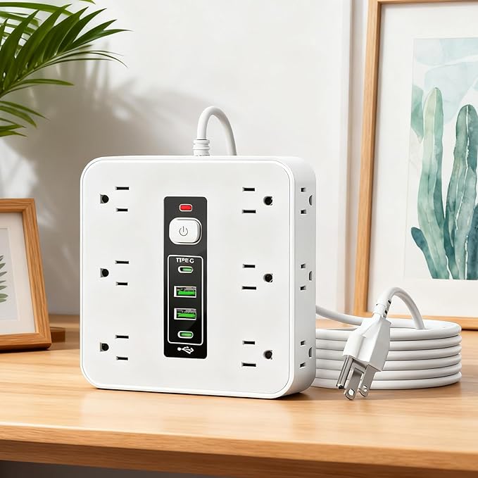 Multi-Outlet Electrical Strip - 16-AC Socket Extension, 50cm Desk Home Dorm Wall with, Safety Surge Protector with Cord, Smart Outlet Strip for TV Phone Refrigerator Kitchen Living Room