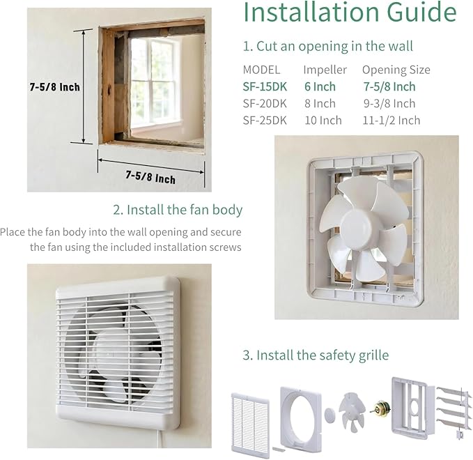 SAILFLO 6 Inch Small Window Shutter Exhaust Fan, 7.7 x 7.7 Inch Cutout, 145CFM 25W Wall-Mounted Ventilation Fan Air Extractor for Bathroom Home Bedroom Attic, φ6 Inch Impeller