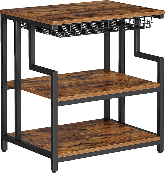 HOOBRO 23.6'' x 19.7'' Extra Large Printer Stand with Drawer, Printer Table with Adjustable Shelf, 3-Tier Printer Cart with Storage, for Heat Press Scanner Fax, Rustic Brown and Black BF10PS01