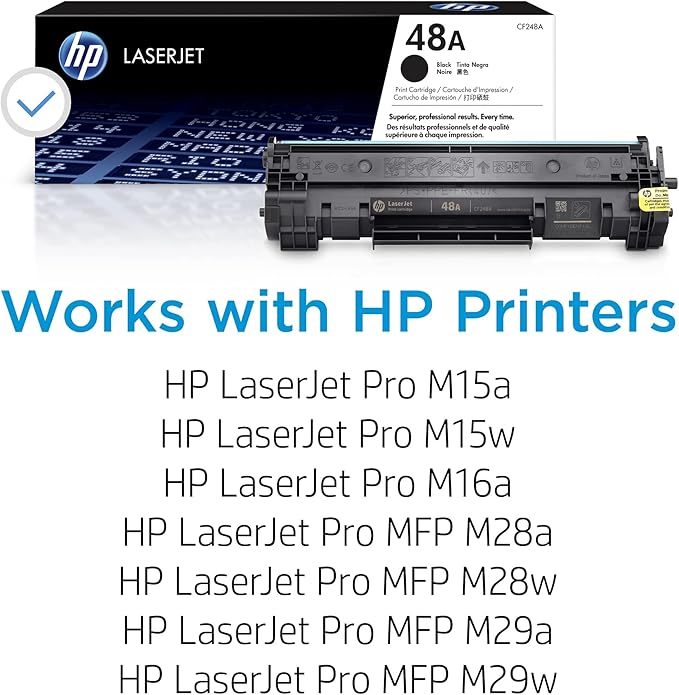 HP 48A Black Toner Cartridge | Works Laserjet Pro M15, M16 Series, Laserjet Pro MFP M28, M29 Series | CF248A