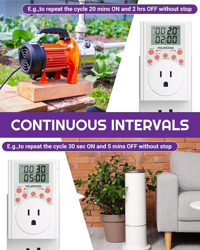 Timer Outlet, Nearpow Multifunctional Infinite Cycle Programmable Plug-in Digital Timer Switch with 3-Prong Outlet for Appliances, Energy-Saving Timer, 15A/1800W