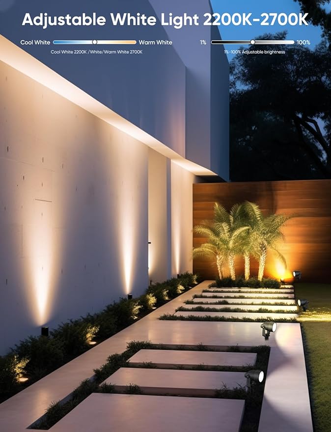 APPECK Landscape Lighting, RGBW Color Changing Low Voltage Landscape Lights with APP Control, IP65 Waterproof Outdoor Spotlights for Garden Yard Outside Decoration, 4 Pack