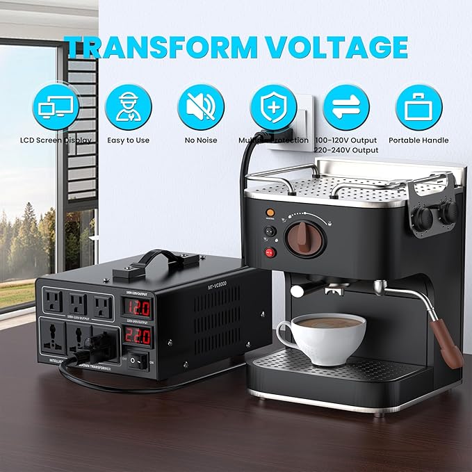 8000W Voltage Converter Transformer(110V to 220V or 220V to 110V) Step Up/Down Converter 110/120 Volt - 220/240 Volt w/US Power Cord,Circuit Breaker Protection, LCD Screen Display