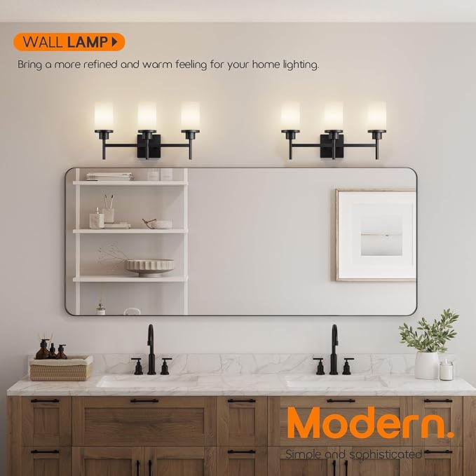 AONEON Vanity Lighting Fixtures Oil Rubbed Bronze 3-Light with White Frosted Glass Shade, Wall Sconces for Bathroom Cabinet Porch Kitchen T001ORB-L3