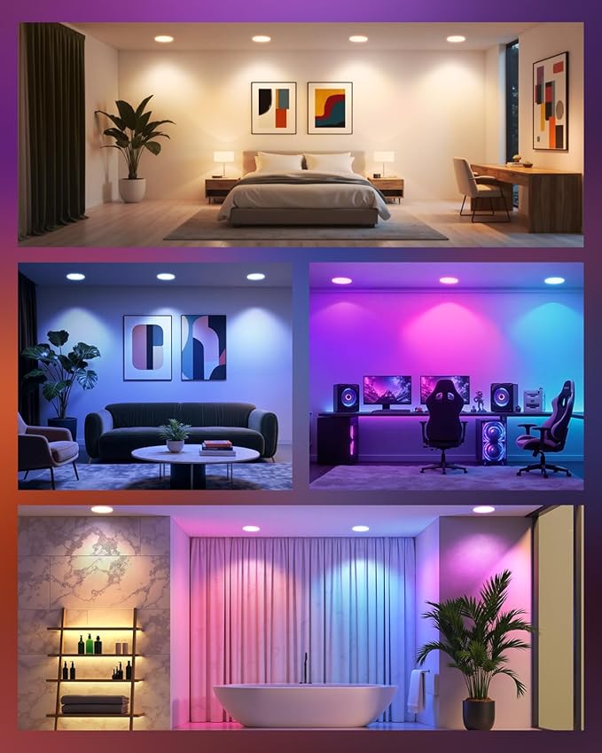 Smart Recessed Lighting 6 Inch, RGBCW Color Changing Canless Recessed Ceiling Lights, Dimmable Retrofit Downlight Compatible with Alexa, Siri, Google Voice & App Control with Junction Box, 6 Pack