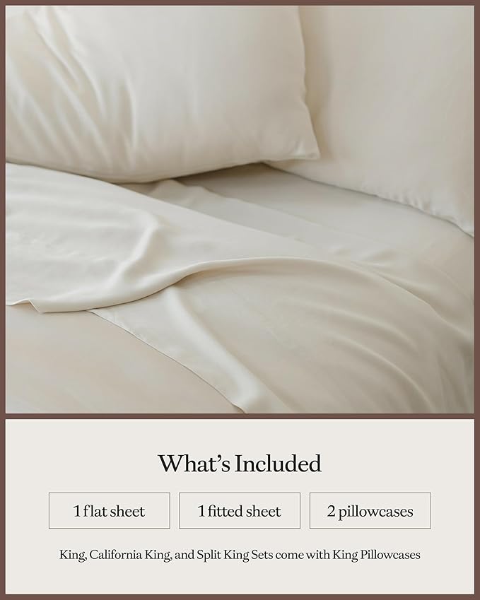Cozy Earth Luxury Bed Sheet Set - 100% Viscose from Bamboo Fabric, Ultra-Soft & Breathable, Fits Regular & Deep Pocket Mattresses up to 20" - 5 Pieces Split King Sheet Set Oat
