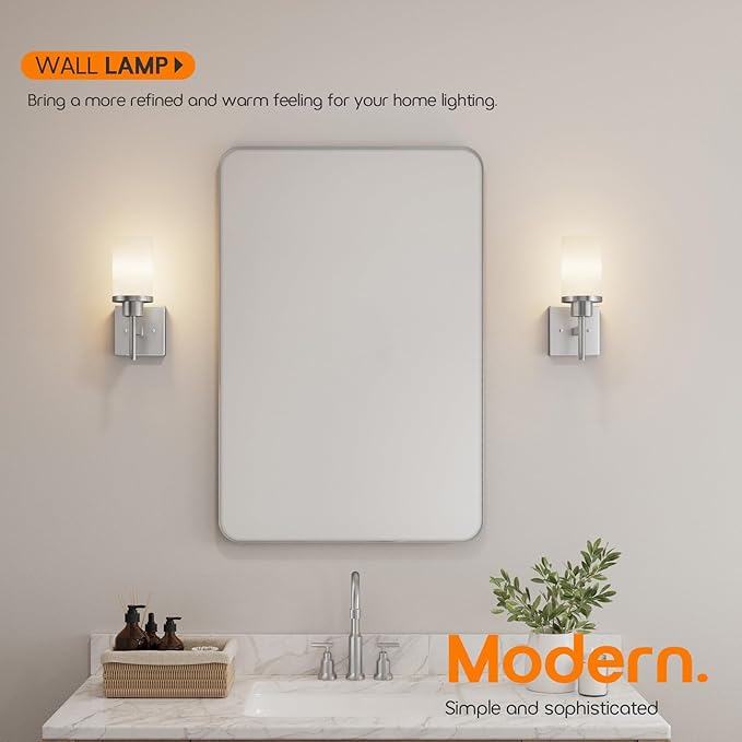 AONEON Bathroom Light Fixtures Brushed Nickel Vanity Lights with White Frosted Glass Shade, Wall Lamp for Mirror Kitchen Bedroom Living Room Porch T001BR-L1