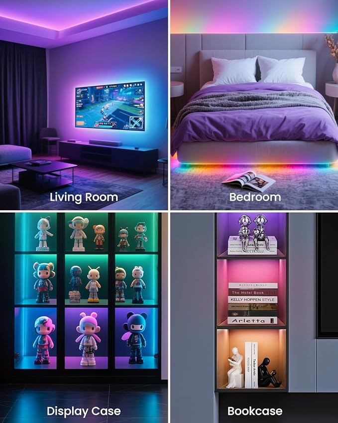 26.25ft RGB+IC LED Strip Lights for 75-100 Inch TV, Backlight Behind TV with Music Sync, Bluetooth APP & Voice Control, 44 Scene Modes, Ambient Lighting for Gaming, Bedroom, Living Room, Mood Lighting